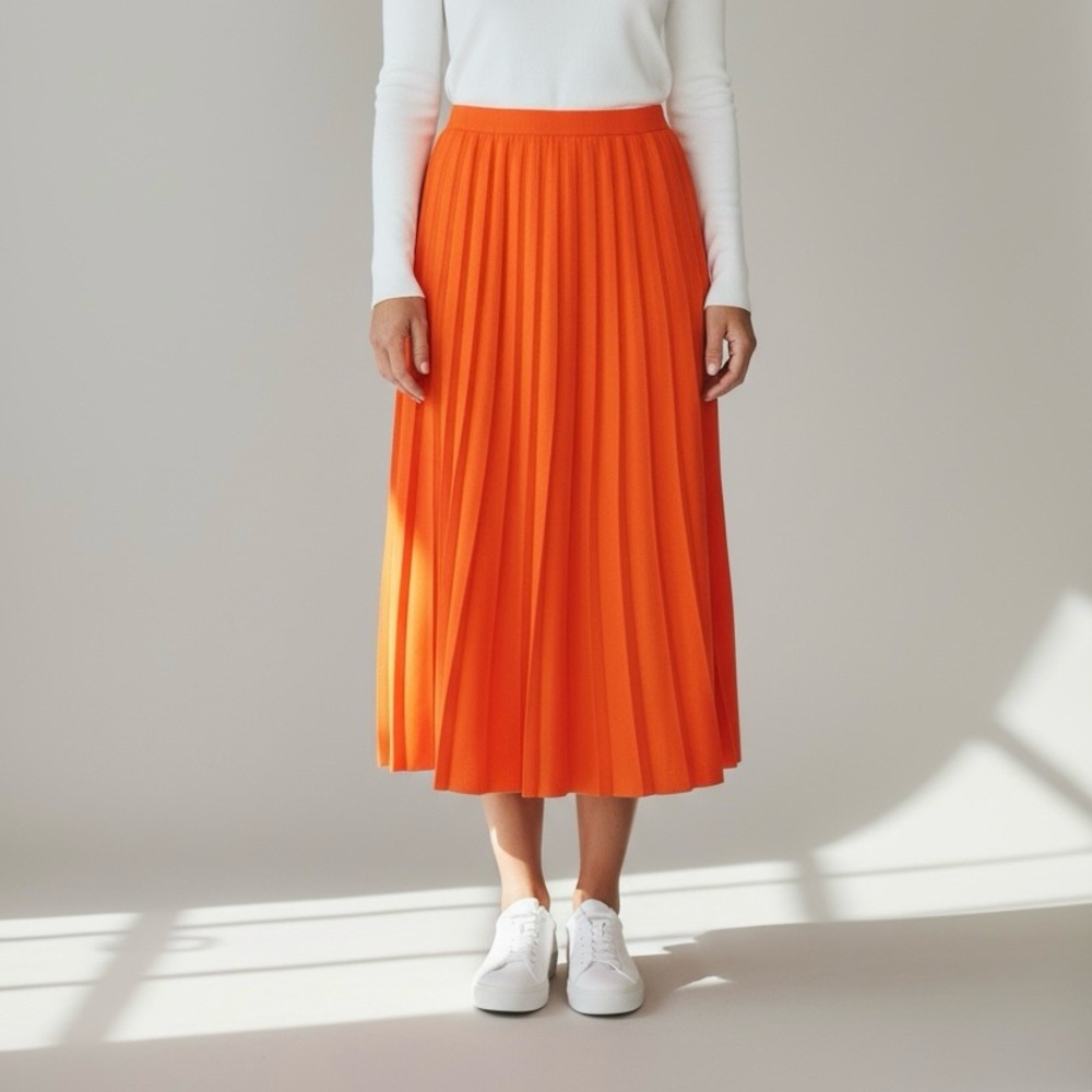 J. Crew Pleated Sweater Skirt Orange Sz M NWT